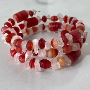 Rose Quartz and Red Agate Beaded Wrap Bracelet - Premium Semi-Precious Stones